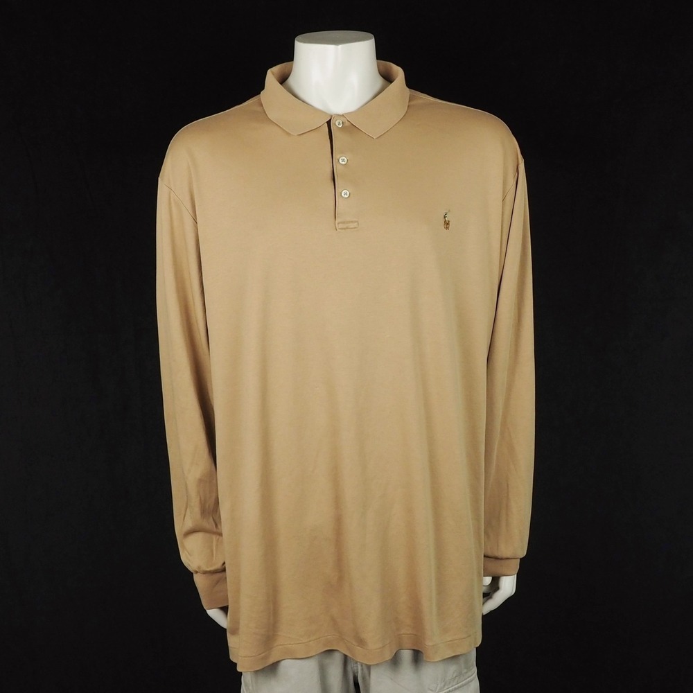 Polo Ralph Lauren Polo Shirt Mens 3XLT Khaki Brown Placket RL Pony Soft Cotton